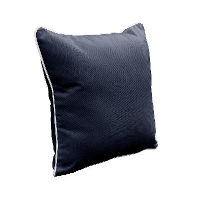 Coussin décoratif carré 18 x 18 po East Green, bleu marine avec passepoil blanc