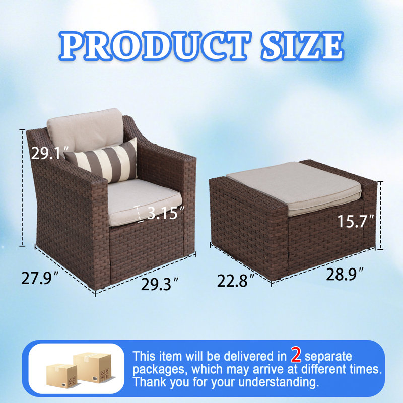 4-Piece Patio Conversation Set, Outdoor PE Wicker Rattan Lounge Chairs with Cushions & 2 Ottomans, Sectional Seating Group for Backyard Deck Garden, Gray