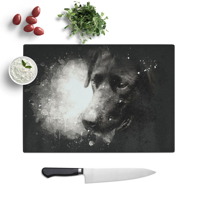 Tempered Glass Black Labrador Chopping Board, 20 cm x 28.5 cm