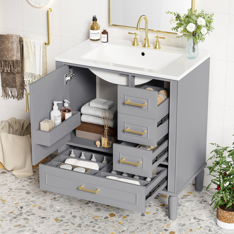 Meuble-lavabo 30 po avec lavabo en céramique, Gris