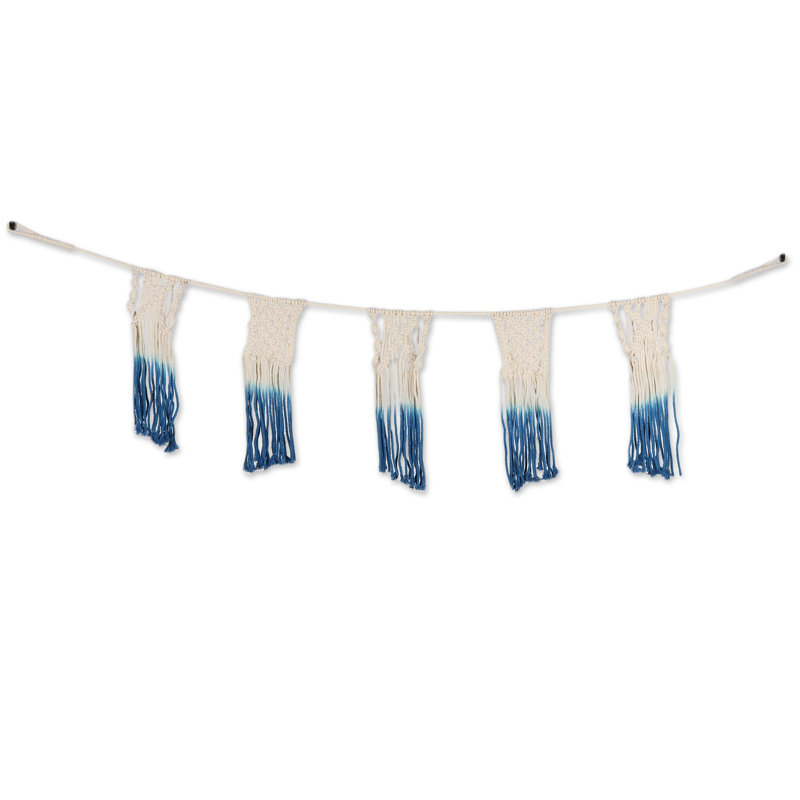 Bruant étoilé en macramé de coton, Bleu marine, H 11,75 po x l 34,5 po