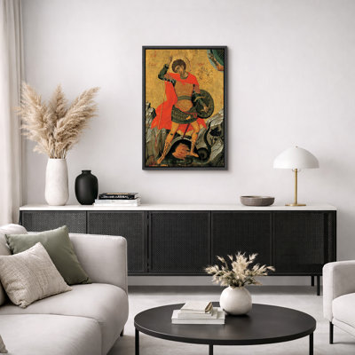 Saint Michael Archangel Icon Artwork, Orthodox Religious Dragon Slayer Pictures, Framed Canvas Giclee Print Wall Art