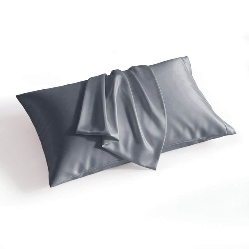 Ensemble de 2 taies d'oreiller en satin, 300 fils au pouce, GentleSoft ™, Taie d'oreiller très grande, Gris moyen