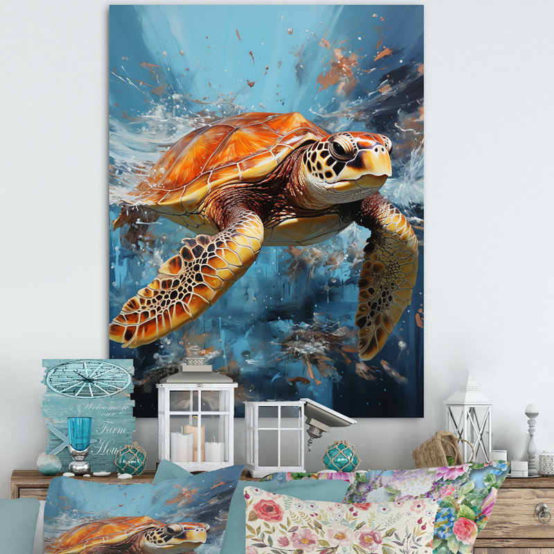 «Adelgunde Turquoise Turtle Drips in Ocean II», reproduction sur toile, H 20 po x l 12 po, Toile tendue