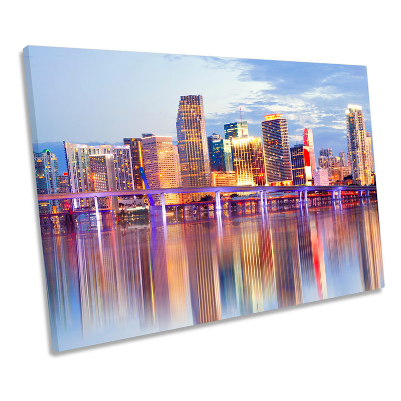 Miami Florida City Skyline - Wrapped Canvas Art Prints, 30.5cm H x 45.7cm W