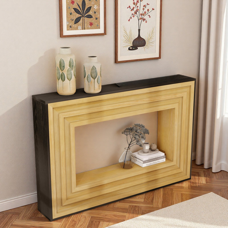 Console moderne avec structure en bois et plateau noir
