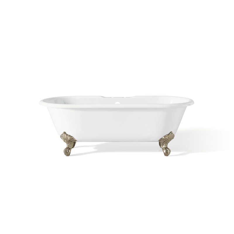 Baignoire de trempage sur pattes en fonte Kristin 68 po x 31 po, Intérieur et extérieur blancs, Nickel poli