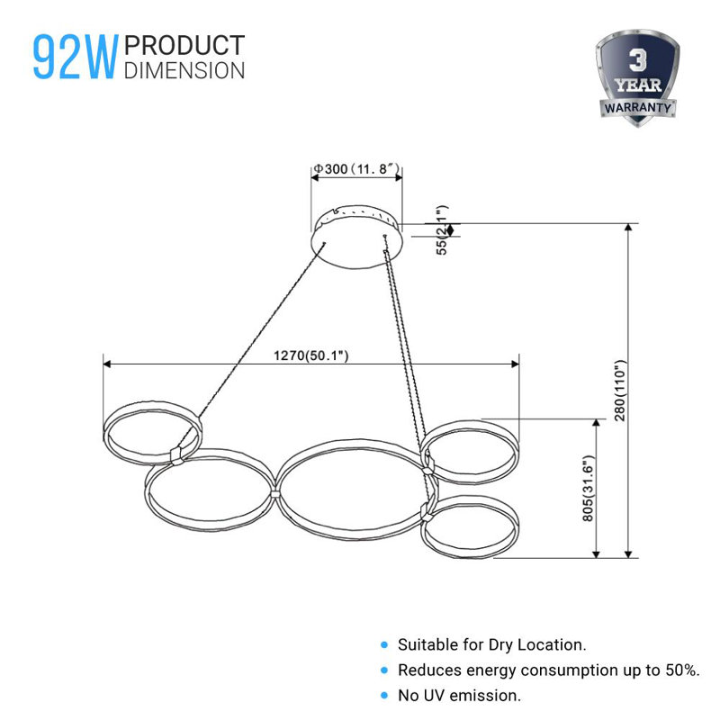 Lustre ajustable géométrique 5 lumières Aeilt, Aluminium