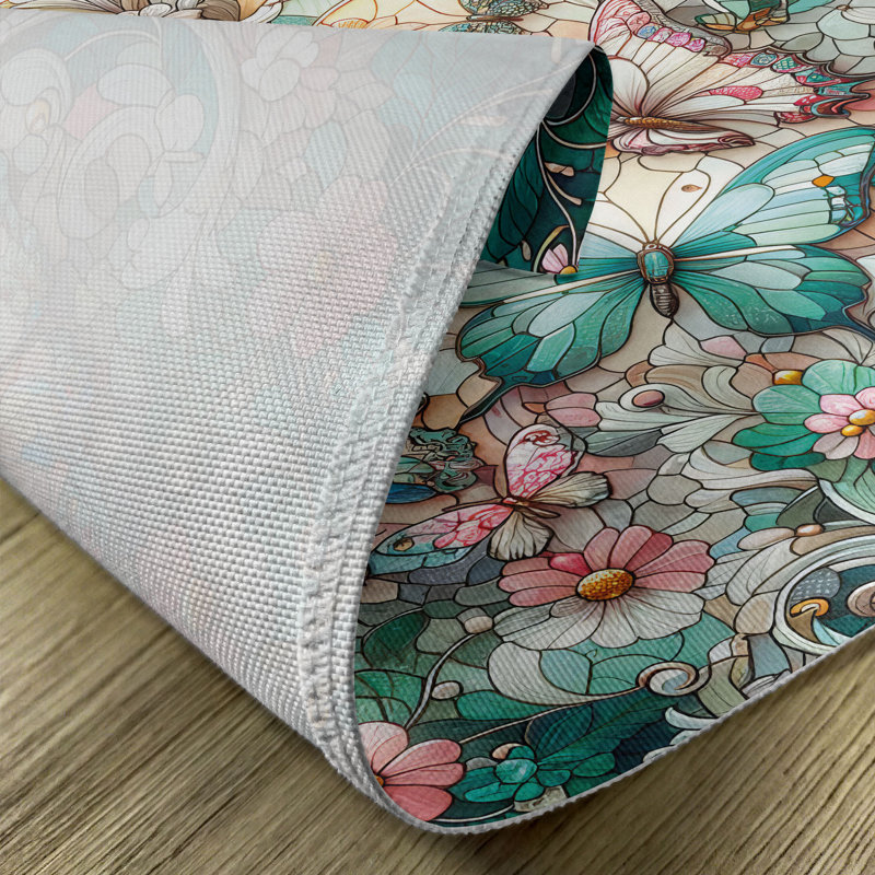 Aqua Blush Off White Spring Butterfly Polyester Placemats Set of 4