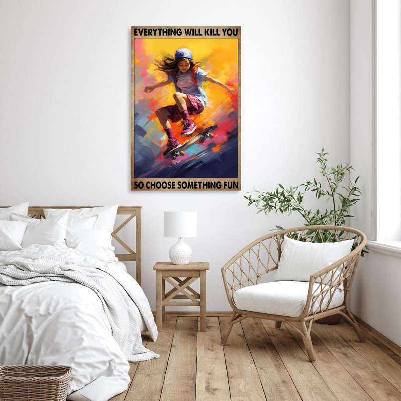 Planche à roulettes - Choisir quelque chose d'amusant 3 - 1 pièce, reproduction d'art graphique sur toile tendue