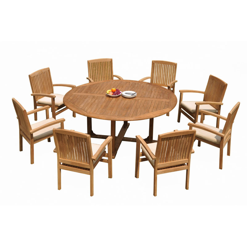 Masuda 5 - Person Teak Wood Patio Dining Set with Round Table, 31" H x 72" W x 72" L, 8