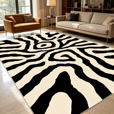 Tapis à motif zébré 1 pièce pour salon, doux et confortable, convient à toutes les saisons, facile à entretenir, tapis de sol intérieur lavable à la machine, convient pour la salle à manger, l'entrée, la chambre à coucher, le bureau personnel, la décoration intérieure et extérieure.