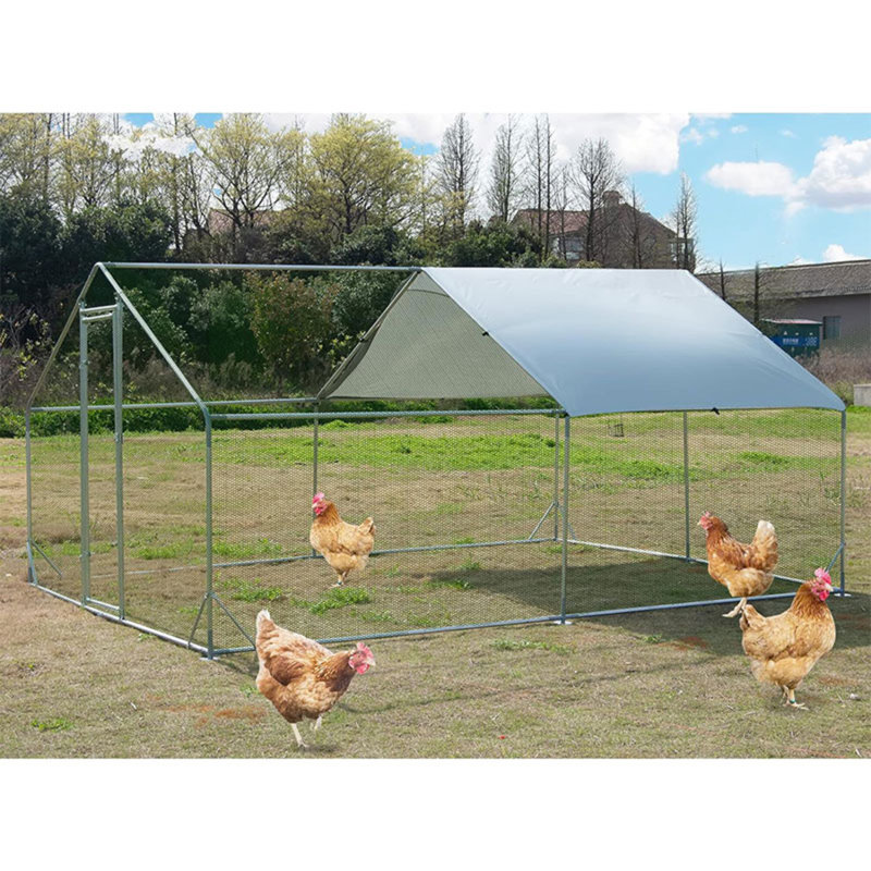 Cage à poules en métal avec cage imperméable et anti-UV pour utilisation dans une cour extérieure avec toit pointu 