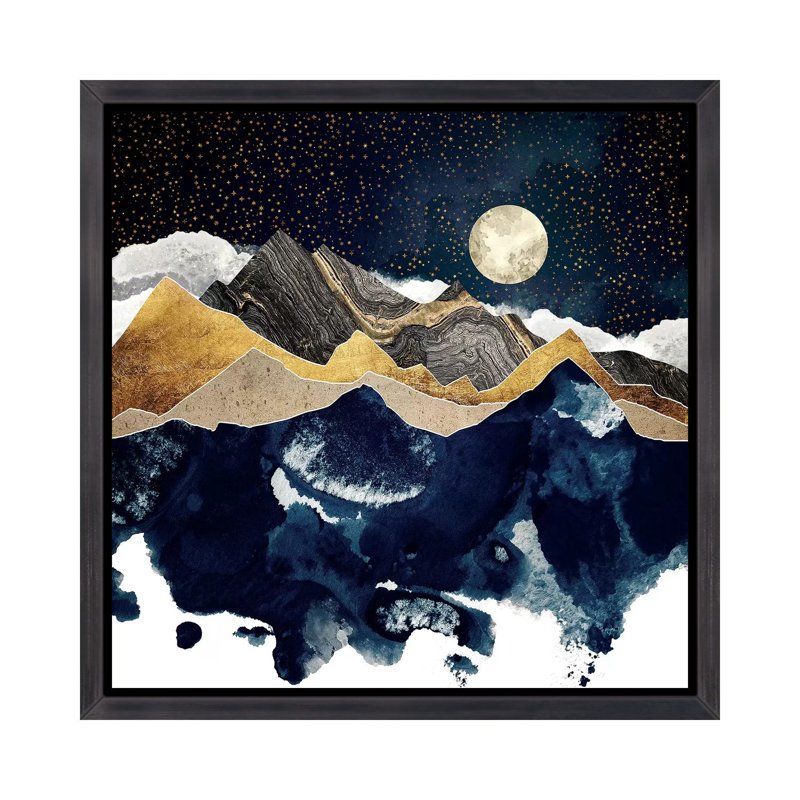 Midnight Winter - imprimé, Cadre flottant noir patiné, H 37 po x l 37 po x P 1,5 po