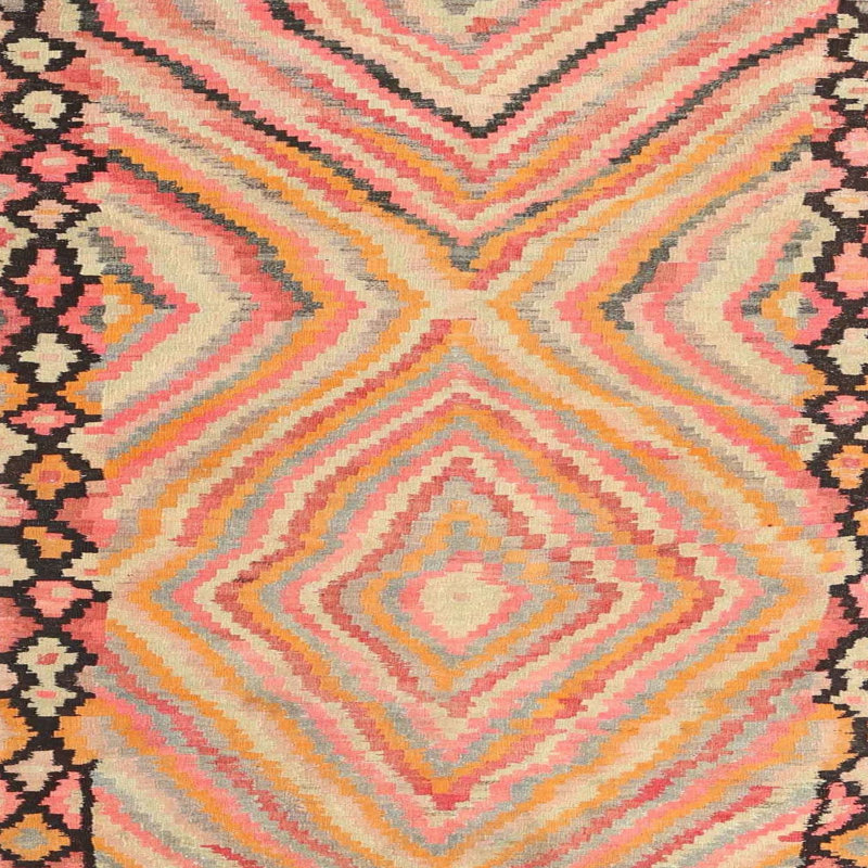 Tapis orange/rouge/noir contemporain, Carré 5 pi