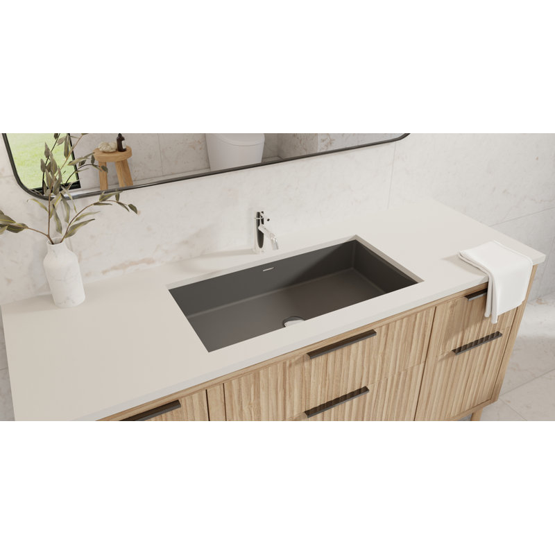 Lavabo de salle de bain encastrable en résine 31,4 po x 16,7 po Badeloft UB-05-L-MBLK, Noir mat