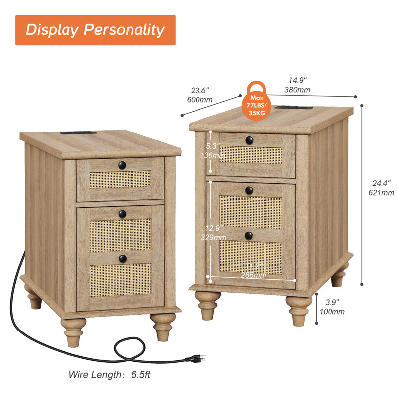 Domynik Nightstand with Charging Station, Oak, 2