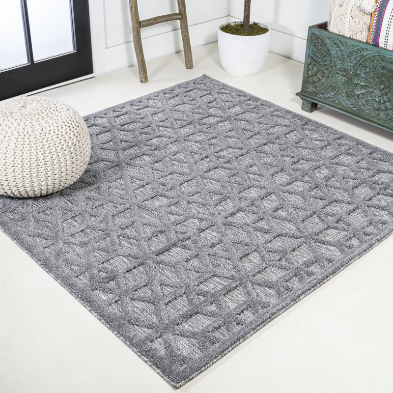 Tapis intérieur / extérieur gris foncé Talaia, Carré 5 pi 3 po