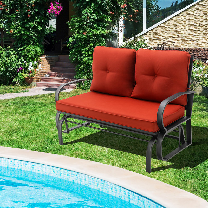 Banc d'extérieur en métal avec coussins Laceyville, Rouge brique