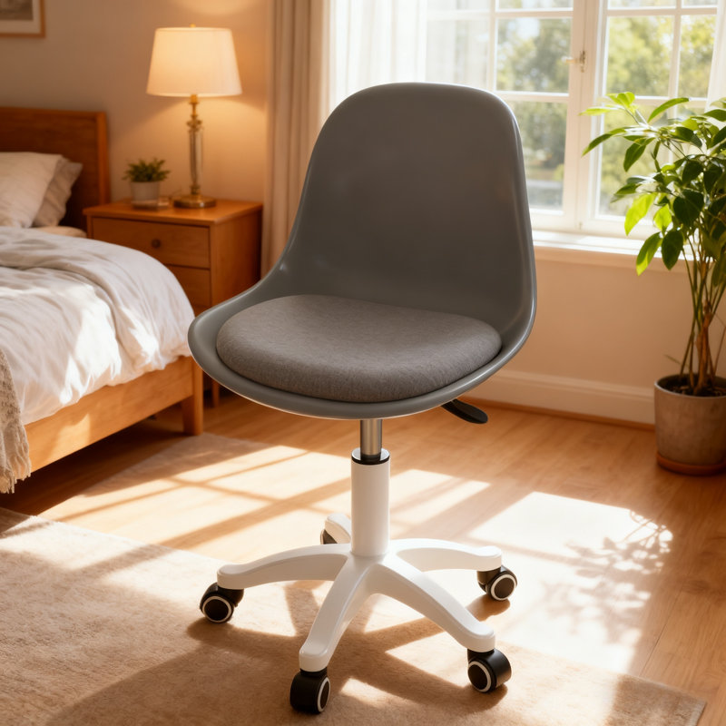Chaise de bureau en plastique avec accoudoirs et hauteur réglable, Gris, Blanc