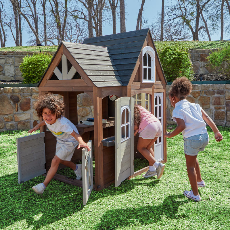 Timberwood Wooden Outdoor Playhouse With Kitchen And Barn Doors
