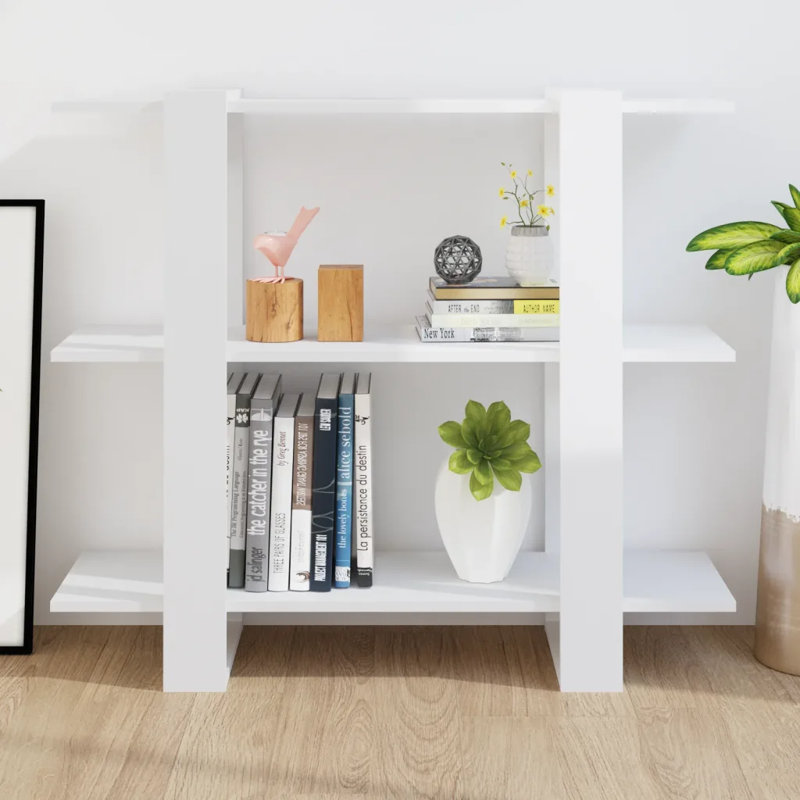 Gendrutis Bookcase, High Gloss White, 87cm H x 100cm W x 30cm D