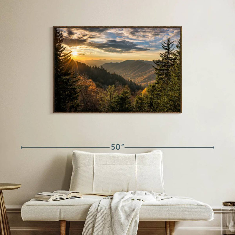 Lever de soleil dans les Smoky Mountains, Cadre flottant noyer, 40 po x 27 po