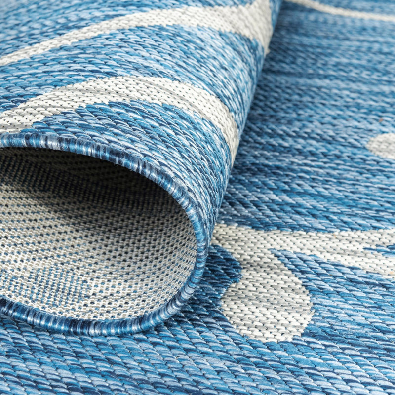 Round Abstract Machine Made Power Loom 13' Polypropylene Indoor Area Rug In Deep Sea