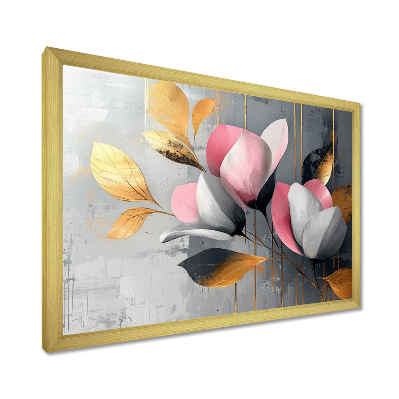Medders - Floral Large Wall Art, Cadre simple, H 12 po x l 20 po, Doré