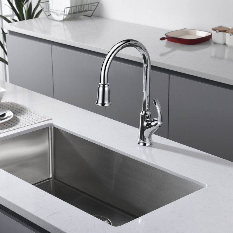 Stilleto Collection High-Arc Single Handle Kitchen/Bar Faucet with 2-Function Pull-Down Spout Sprayer - Chrome Polished
