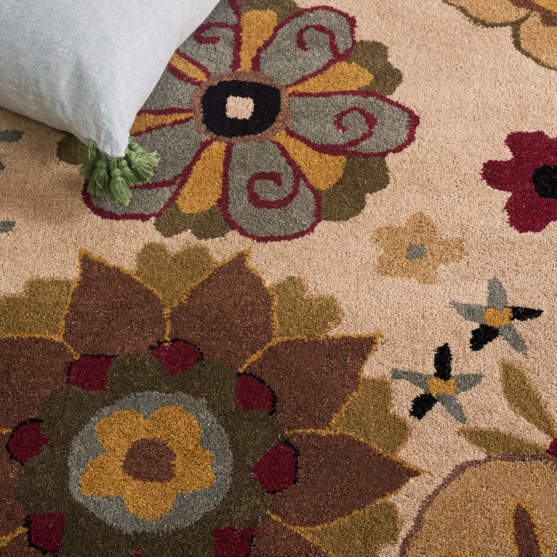 Tapis floral brun / beige touffeté à la main Floral, Rectangle 3 pi 6 po x 5 pi 6 po