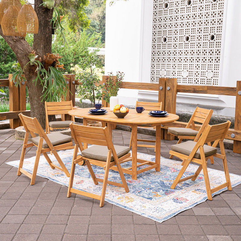 Tada 6 - Person Teak Outdoor Foldable Dining Set with Sunbrella Cushions