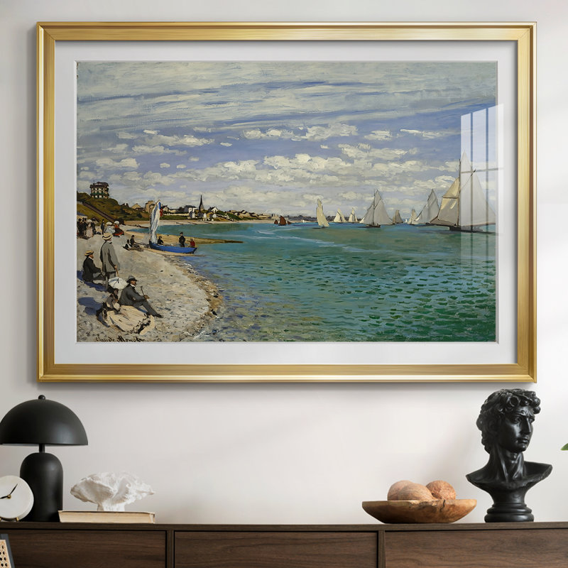 Regatta at Sainte-Adresse-Claude Monet - Reproduction encadrée avec passe-partout et verre - 1867, 26,5 x 36,5, Doré