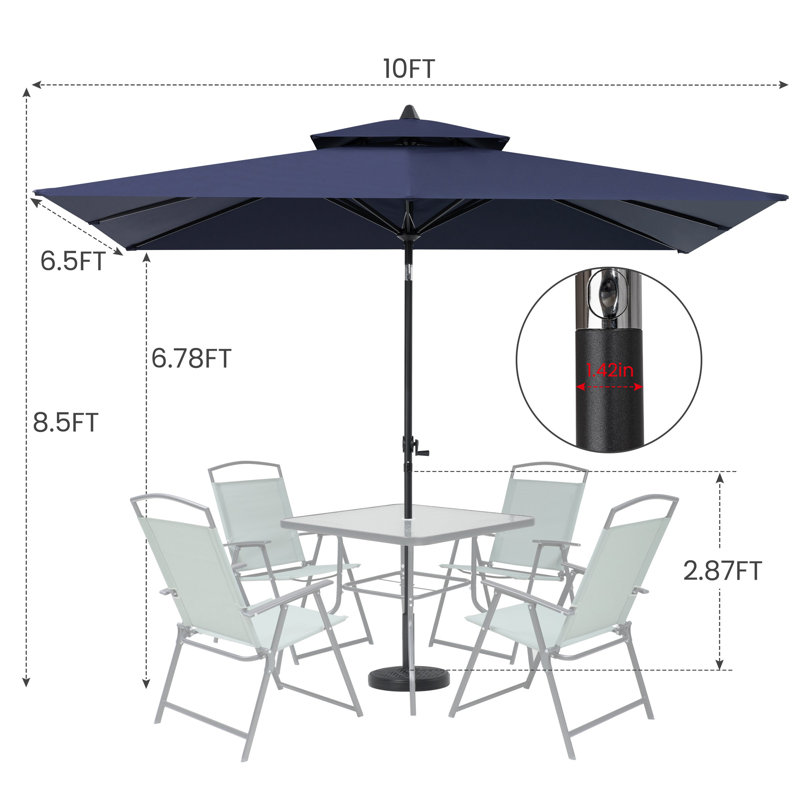 Parasol de marché rectangulaire 10 pi sans base lestée Delray, Bleu marine