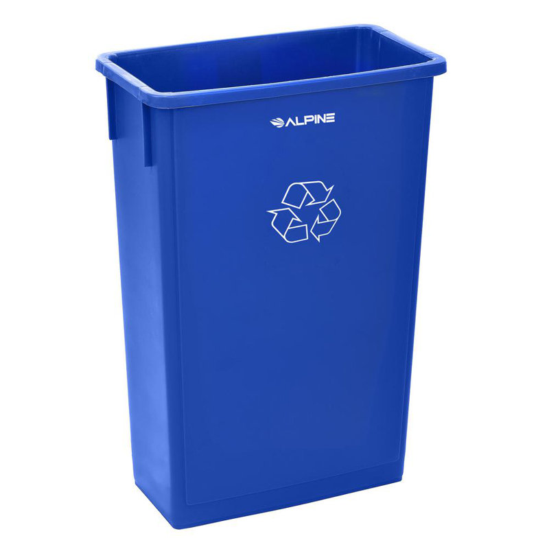 Blue 23 Gallon Plastic Commercial Recycle Bin with Drop Slot Lid