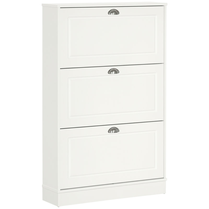 Armoire à chaussures avec 3 tiroirs rabattables, armoire de rangement étroite moderne avec comptoir, unité de rangement pour 12 paires de chaussures pour le couloir, blanc