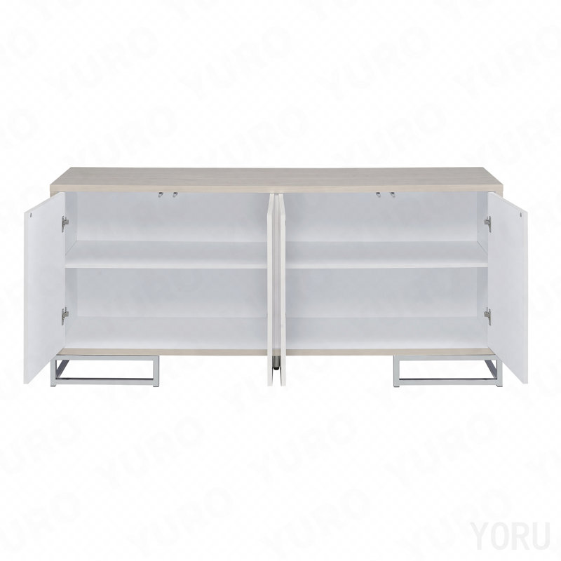 Console Cabinet, Painted for Entryway - White Marble/Chrome
