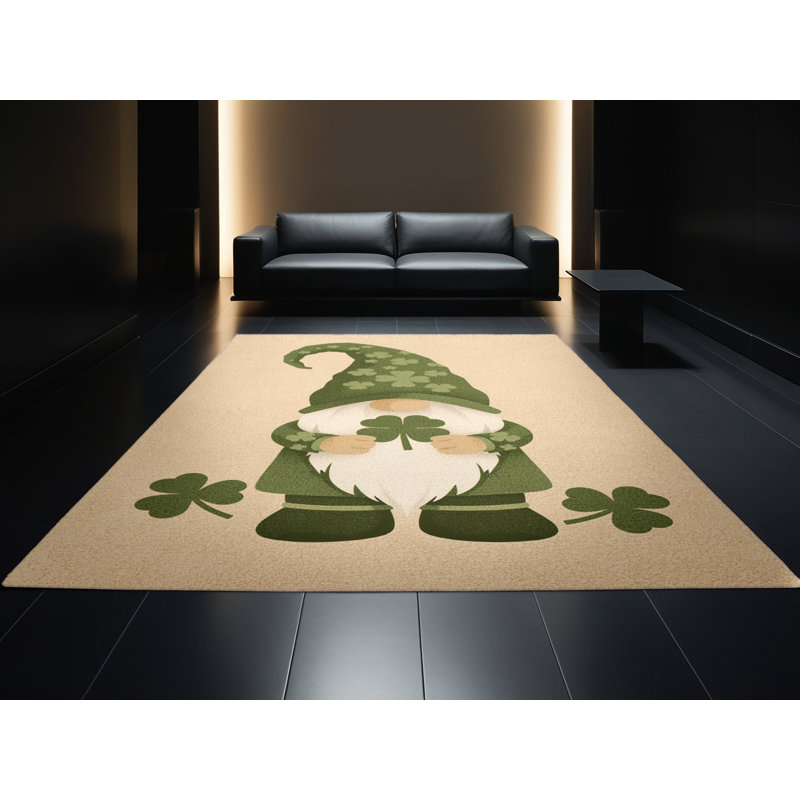 Tapis abstrait moderne et contemporain lavable à la machine Adamek St Patties en brun - reliure beige, 8 x 12