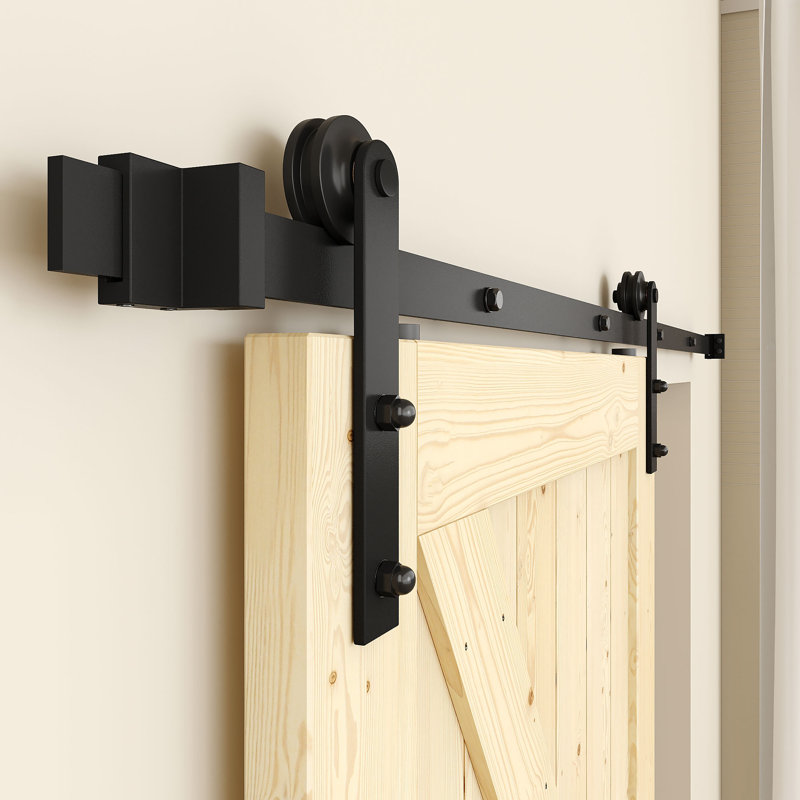 Ensemble de quincaillerie de porte de grange coulissante simple noire standard, 96 po