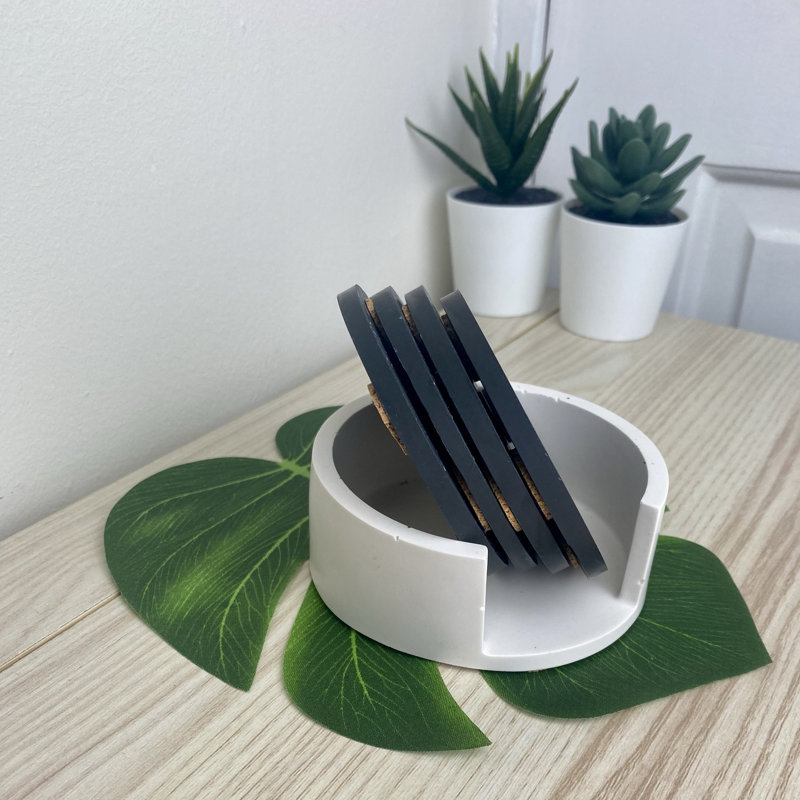 Black Terrazzo Coaster Set with Holder