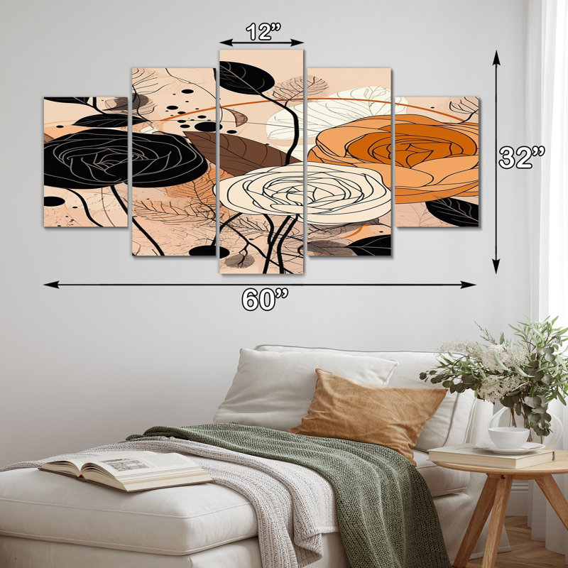 " Retro Terracotta Wildflowers Illustration V " 5 - Pieces