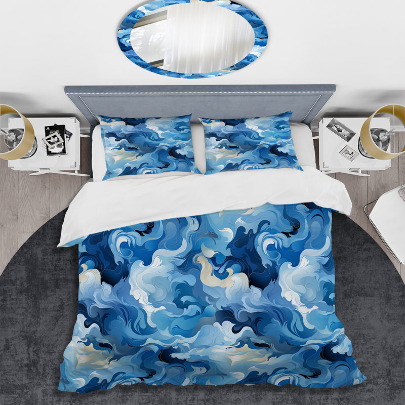 Coastal Concealment Flow III - Ensemble de housse de couette abstrait, Housse de couette pour grand lit et 2 taies décor
