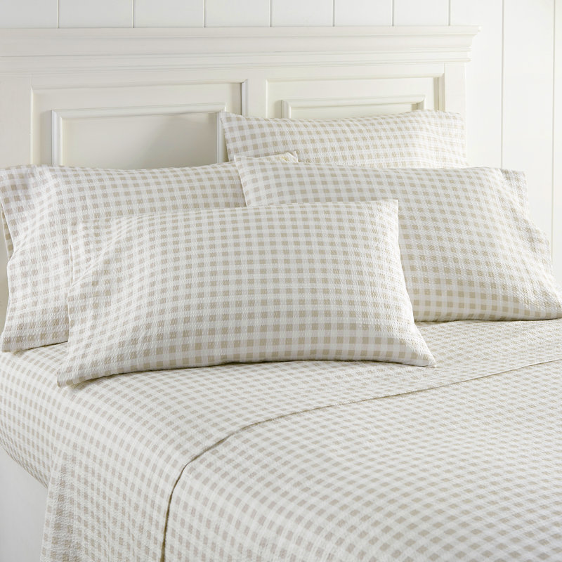 Twin Gingham Blue Polyester Seersucker Sheet Set