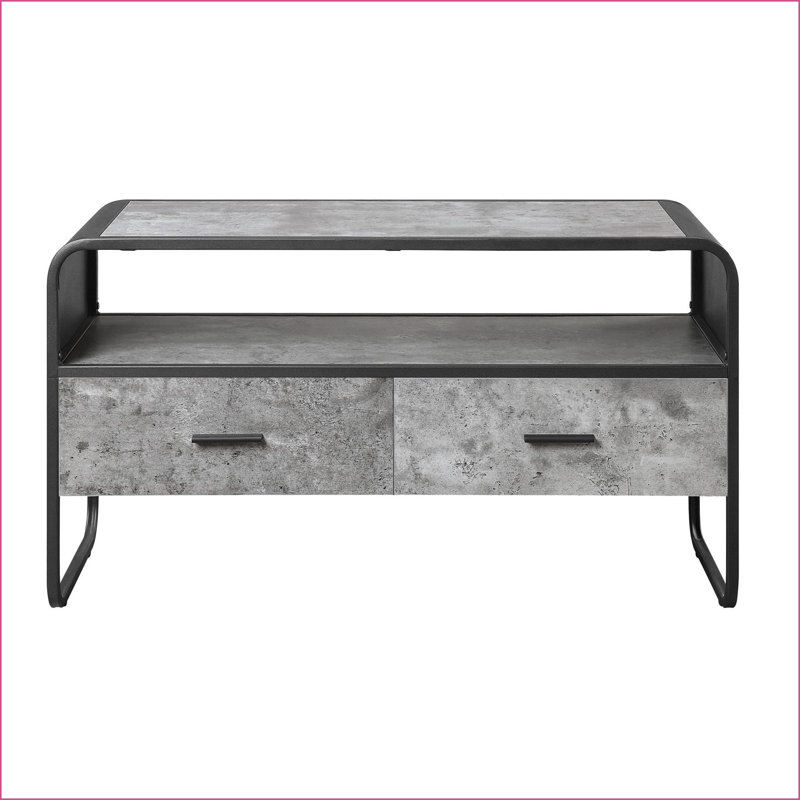 TV Furniture Modern 2-Drawer TV Stand Concrete Grey & Black | Fits 42” TVs | Modern | Wood+Metal