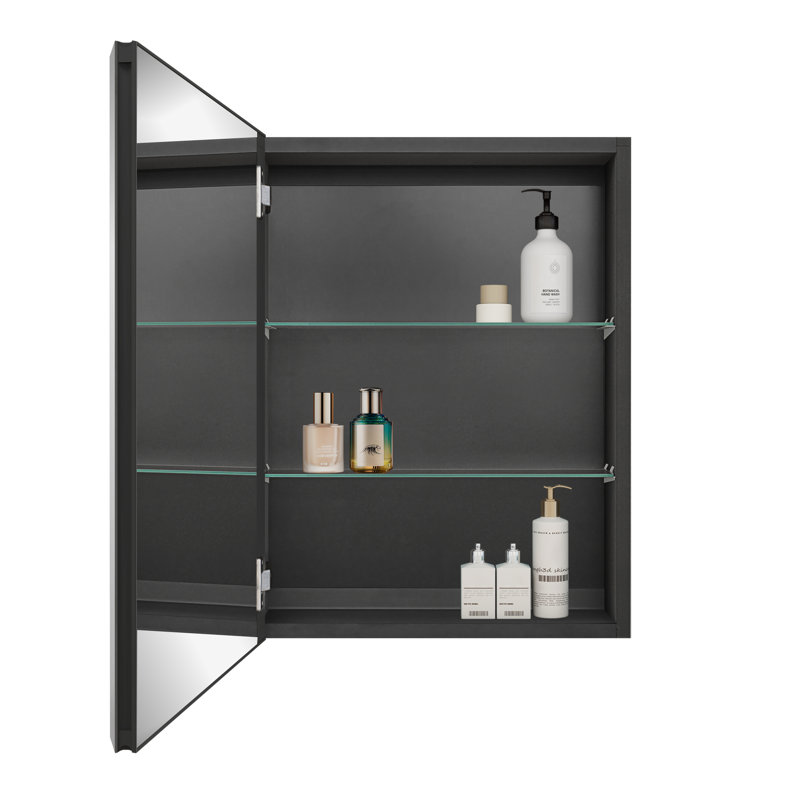 Kevia 15'' W 24'' H Framed Medicine Cabinet Mirror 2 Adjustable, 20", Matte Black