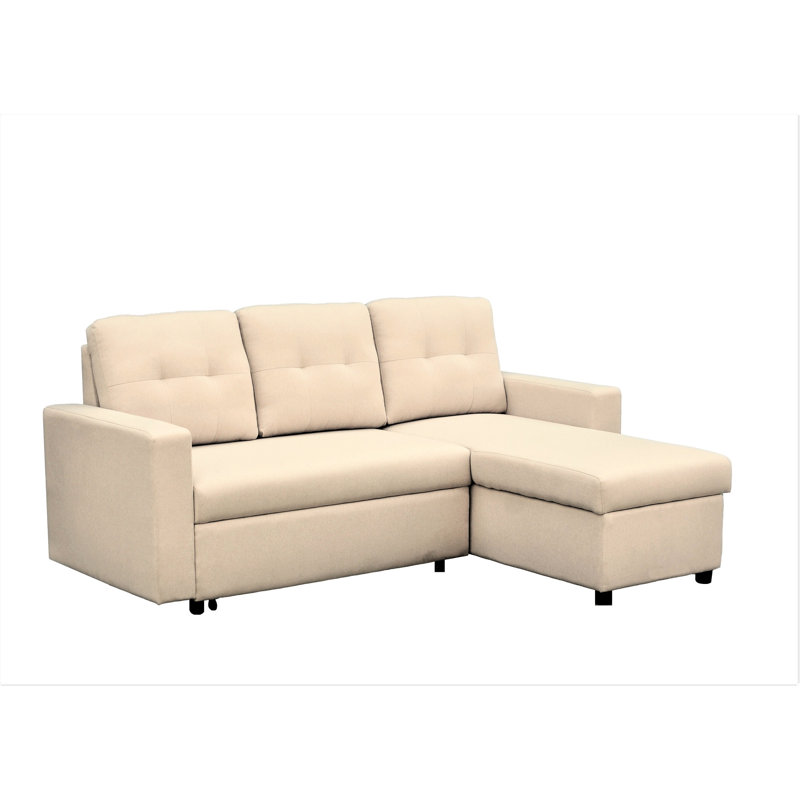 Convertible L-Shaped Beige Bed, 3 Sectional Sleeper For Spaces, Beige Polyester