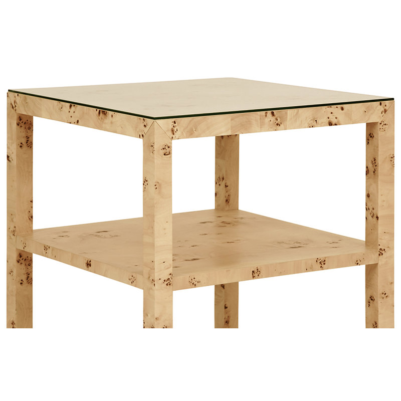 Table d'appoint carrée à trois niveaux en bois de ronce, Bois madré