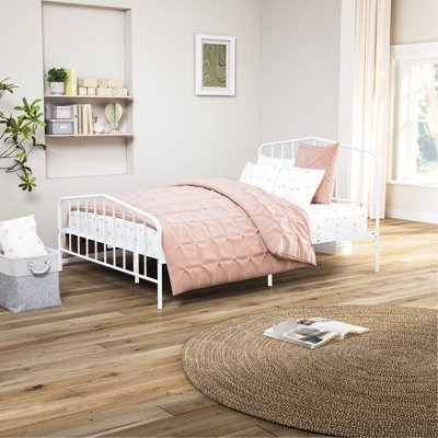 Full Size Metal Bed With White Contemporary Tinge, Mattress Ready For Bedroom Spirit Bed, Ready, Right Presentation