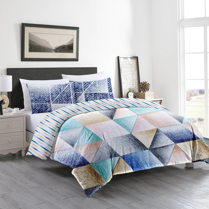 Ensemble de housse de couette réversible en coton biologique 3 pièces bleu / bleu sarcelle