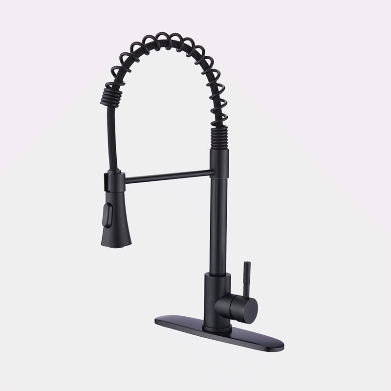 Commercial Kitchen Sink Faucet With Deck Plate, Matte Black